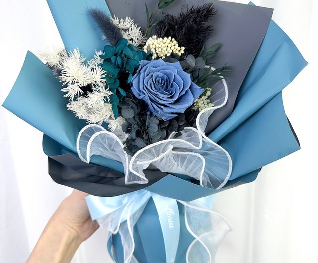 Blue Roses with Eucalyptus Box