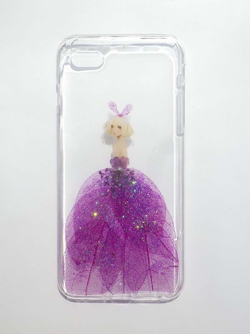 アニーのワークショップ手作り押し花電話ケース、紫のドレス（オーダーへようこそ） - スマホケース - プラスチック パープル