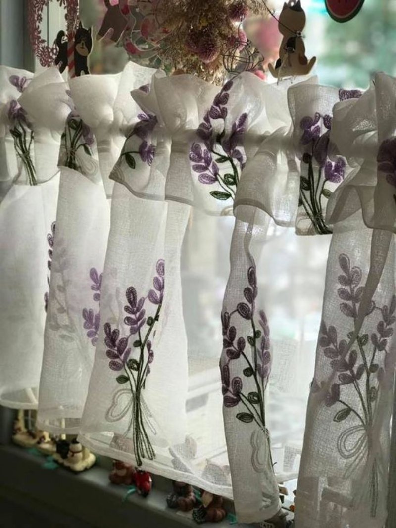 Euletta Life Groceries-Purple Lavender Double Sheer Curtain - ม่านและป้ายประตู - ผ้าฝ้าย/ผ้าลินิน สีม่วง