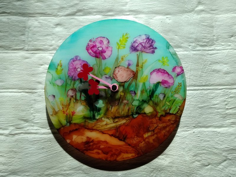 Annys工房 押し花時計 絵付け掛時計 掛けても飾ってもいい 午後の出会い - 時計 - アクリル 多色