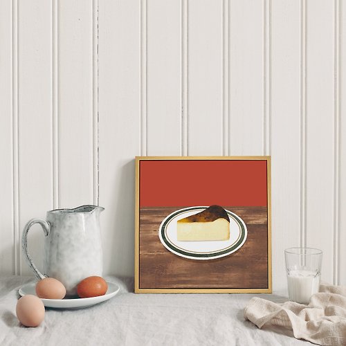 菠蘿選畫所 巴斯克乳酪蛋糕-蛋糕插圖掛畫/咖啡廳佈置/甜點店裝飾/餐廳裝飾