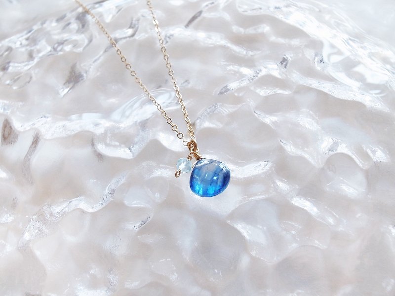 14KGF 藍晶石×托帕石 海洋 天然石項鍊/鎖骨鏈 - 項鍊 - 寶石 藍色