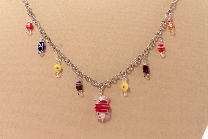 Sweet Candy Necklace Multicolor Lampwork Murano Glass Multi Charm Chain Necklace - 項鍊 - 玻璃 多色