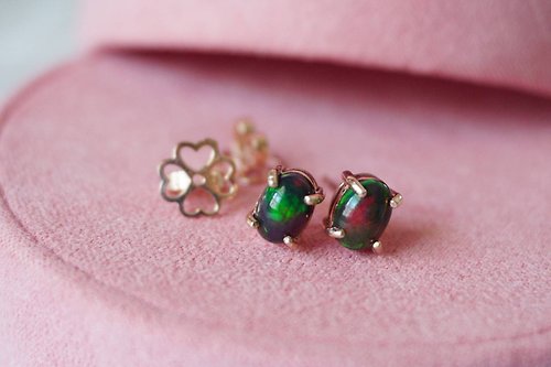 roseandmarry Stud Earrings Natural Black Opal Silver925, stud earrings, Halo earrings
