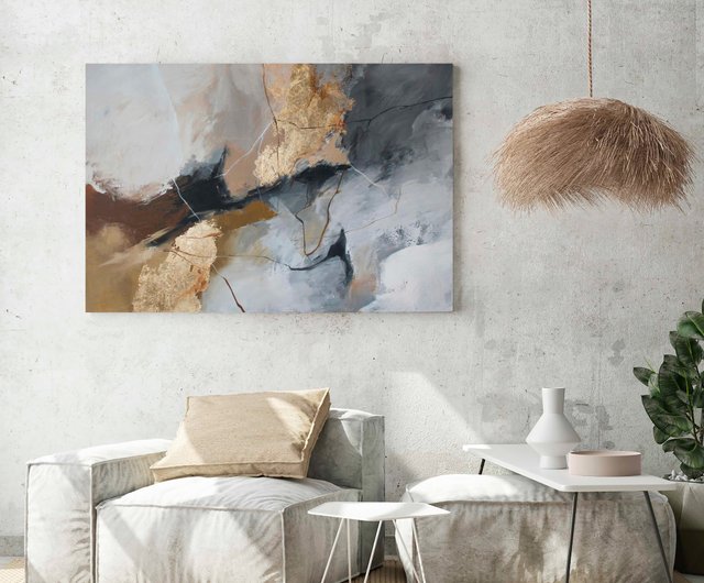抽象画　ベージュ　ブラウン　グレー　ブラック　絵画　海外　アート作品 グレーゴールド抽象画 | グレーブラウンの絵画 | グレーキャンバスの