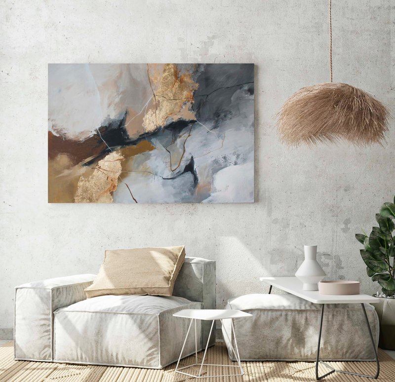 Gray Gold Painting |  Gray Gold Abstract | Brown Gray Wall Art | Art | Desert-2 - 壁貼/牆壁裝飾 - 棉．麻 咖啡色