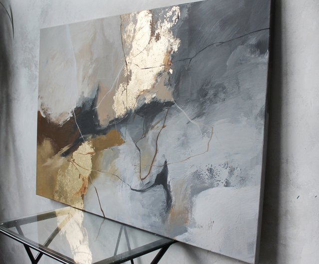 グレーゴールド抽象画 | グレーブラウンの絵画 | グレーキャンバスの