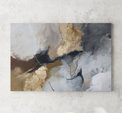 グレーゴールド抽象画 | グレーブラウンの絵画 | グレーキャンバスの