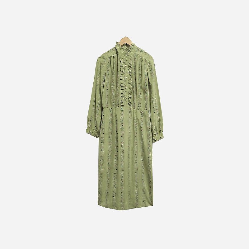 脫臼古著 / 花領花柄洋裝 no.402 vintage - 洋裝/連身裙 - 其他材質 綠色