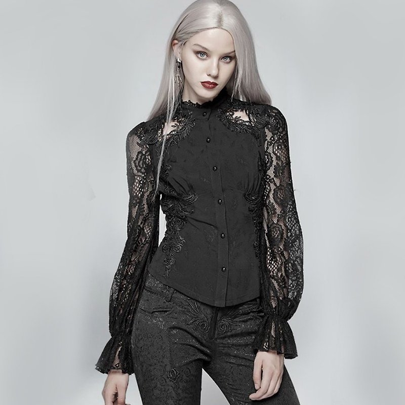 Gothic Secret Lace Shirt - เสื้อเชิ้ตผู้หญิง - วัสดุอื่นๆ 