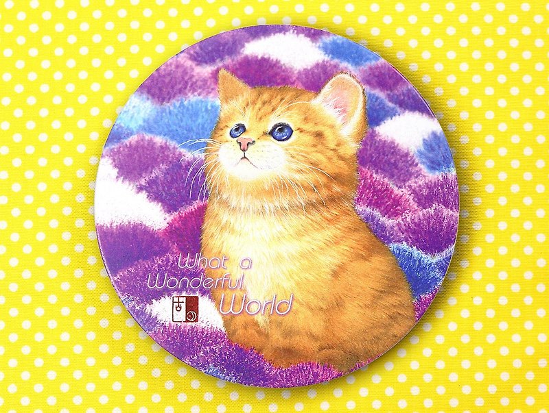 Little yellow cat with blue eyes absorbent coaster - ที่รองแก้ว - ดินเผา สีส้ม