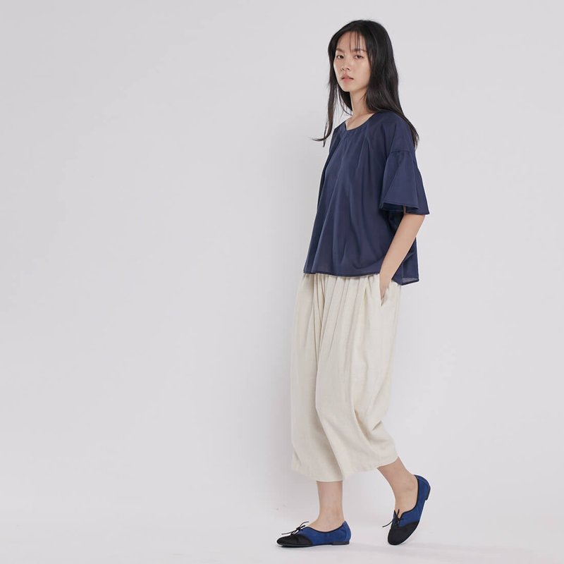 Bruce Linen Arc shaped Harem pants/Linen - กางเกงขายาว - ผ้าฝ้าย/ผ้าลินิน สีกากี