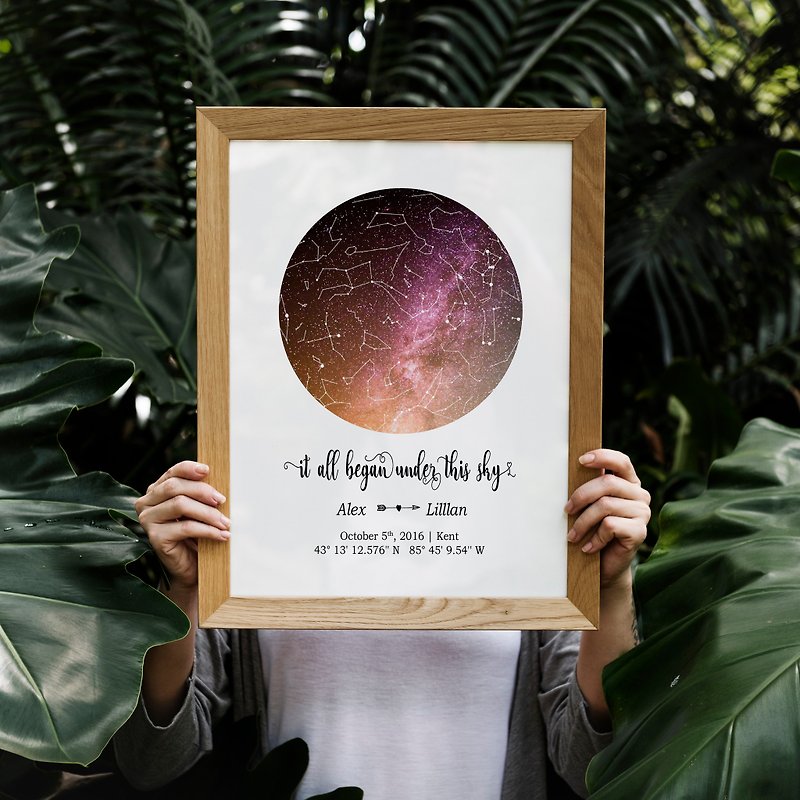 Customized Star Map By Date, Digital Download Night Sky Chart, Anniversary Gift - Posters - Other Materials White