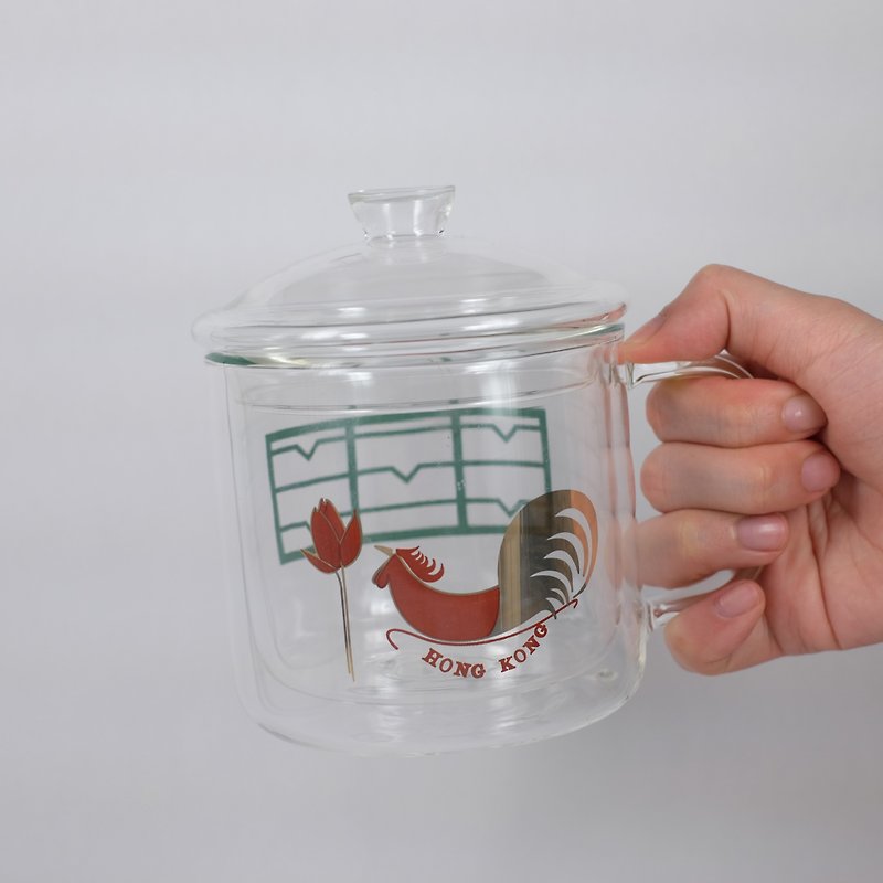 Double-layer heat-resistant heat-resistant glass cup/tea cup/coffee cup retro nostalgic Hong Kong style chicken male window - แก้วมัค/แก้วกาแฟ - แก้ว 