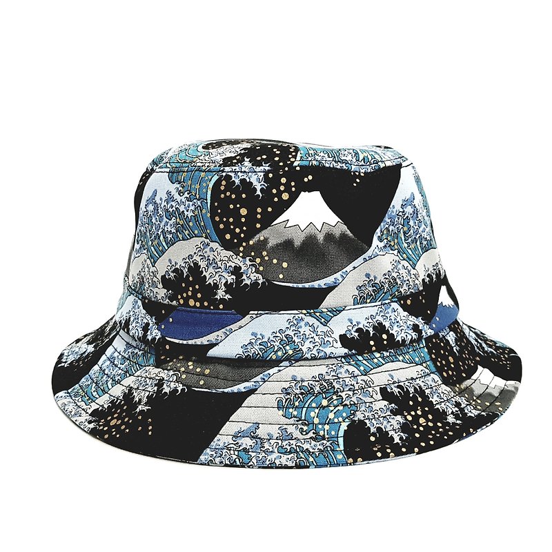 British Disc Gentleman Hat-Kanagawa Surfing/Ukiyo-e/Black#gift#Katsushika Hokusai - หมวก - ผ้าฝ้าย/ผ้าลินิน สีดำ