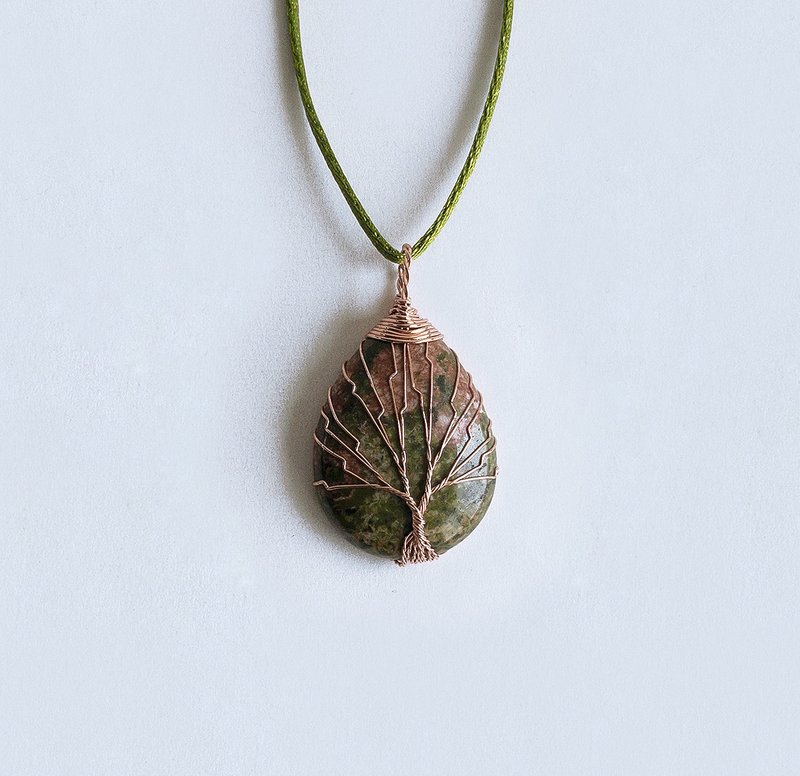 ジェムストーンシリーズ、天然鉱石、クロラスト、銅線編みネックレス - ネックレス - 半貴石 グリーン