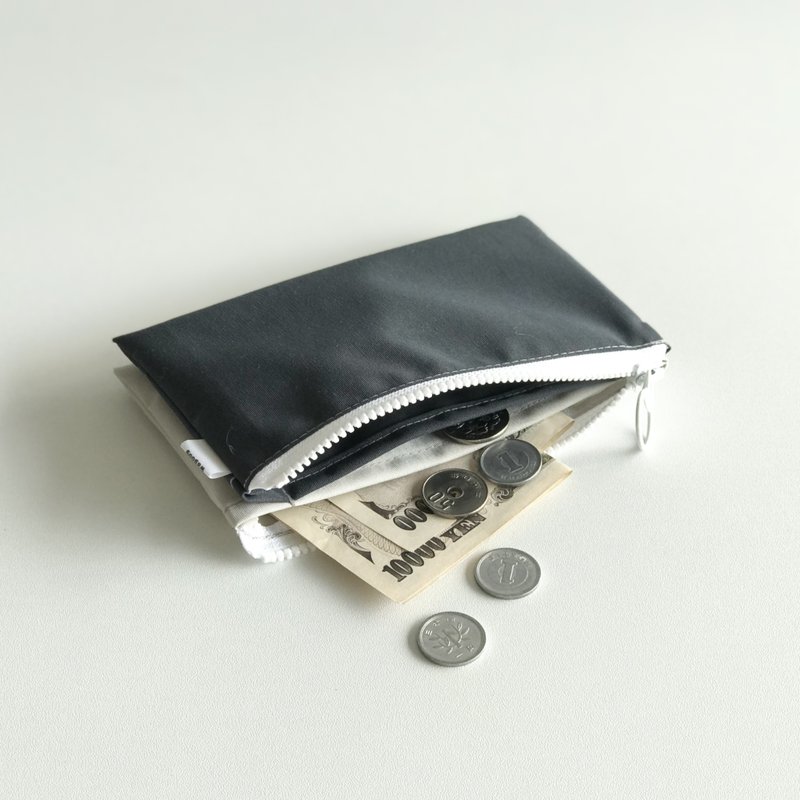 charcoal gray × ivory / bicolor mini wallet - Wallets - Nylon White