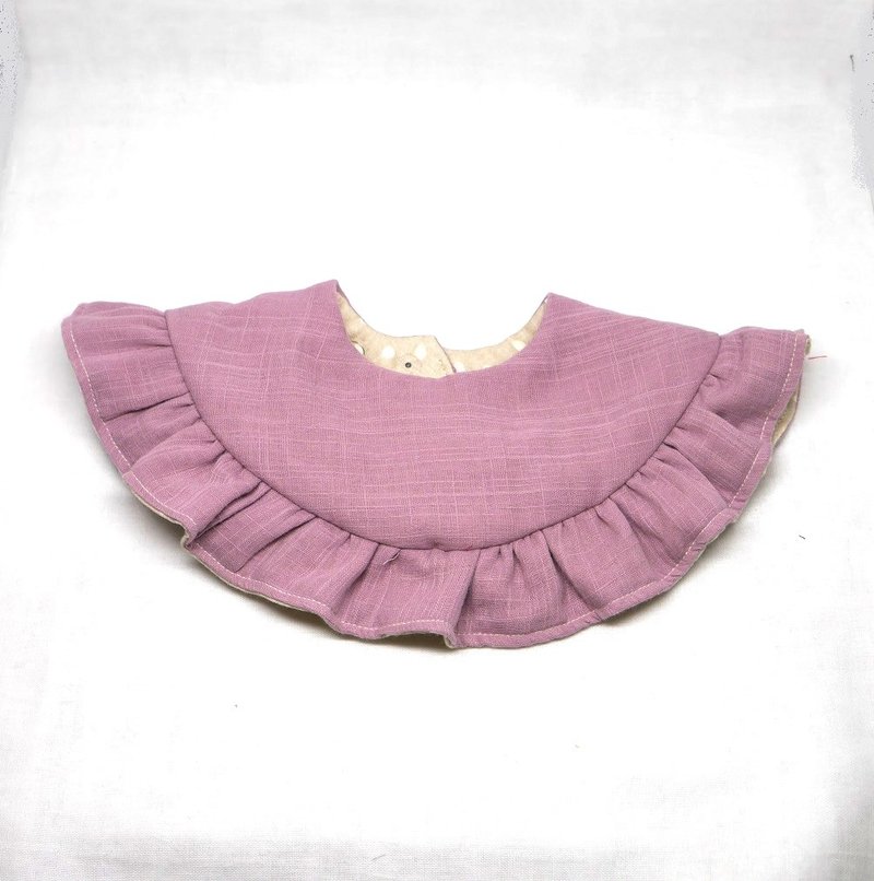 Japanese Handmade 8-layer-gauze frill 360 circle bib - 圍兜/口水巾 - 棉．麻 粉紅色