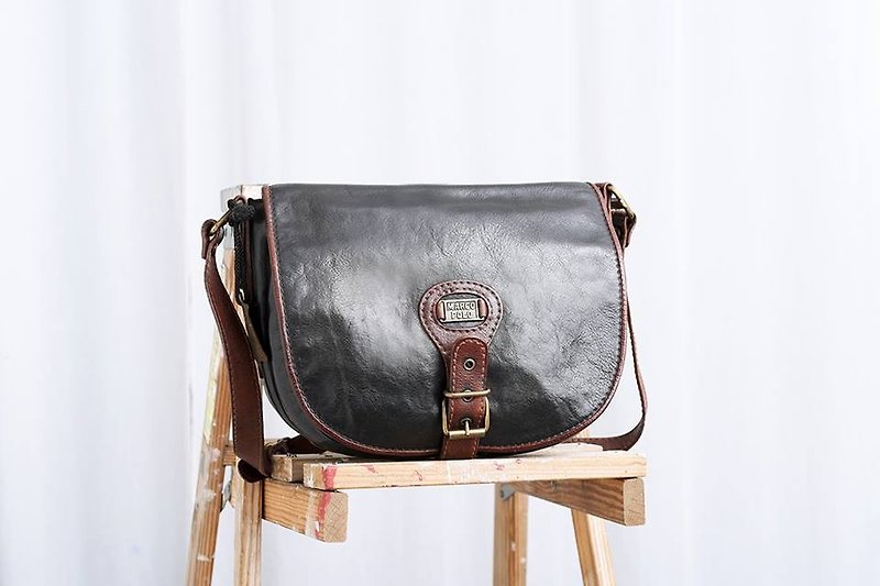 "MARCO POLO antique saddle bag" VBN03 - Messenger Bags & Sling Bags - Genuine Leather Black