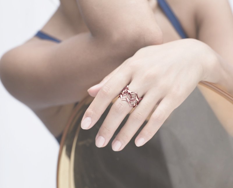 純銀交叉對戒 925銀飾寬版戒指 質感情侶戒指 中性純銀鑽石戒指 - 對戒 - 鑽石 金色