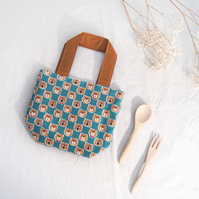 Handmade Bear Meal Bag-Blue - กระเป๋าถือ - ผ้าฝ้าย/ผ้าลินิน สีน้ำเงิน