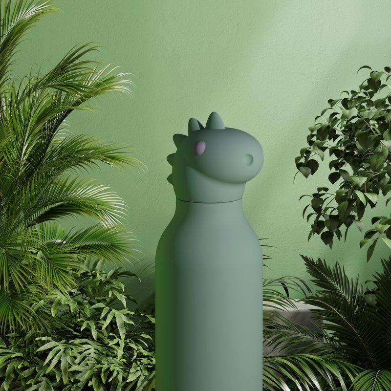 ASOBU 463ML BEASTIE THERMAL BOTTLES WITH SILICONE STRAW (DINOSAUR) - Pitchers - Stainless Steel Green