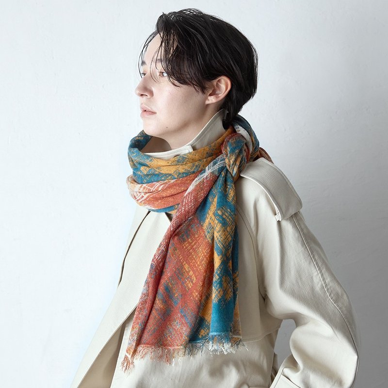 Stacked Color Wool Scarf Mountain Color-Orange - ผ้าพันคอถัก - ขนแกะ สีส้ม