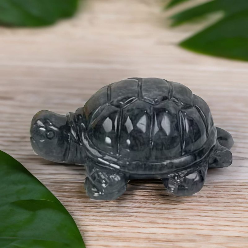 [Auspiciousness and Longevity] Black Rooster Jade Turtle Ornament | Natural Burmese Jade A-grade | Gift - ของวางตกแต่ง - หยก สีเทา