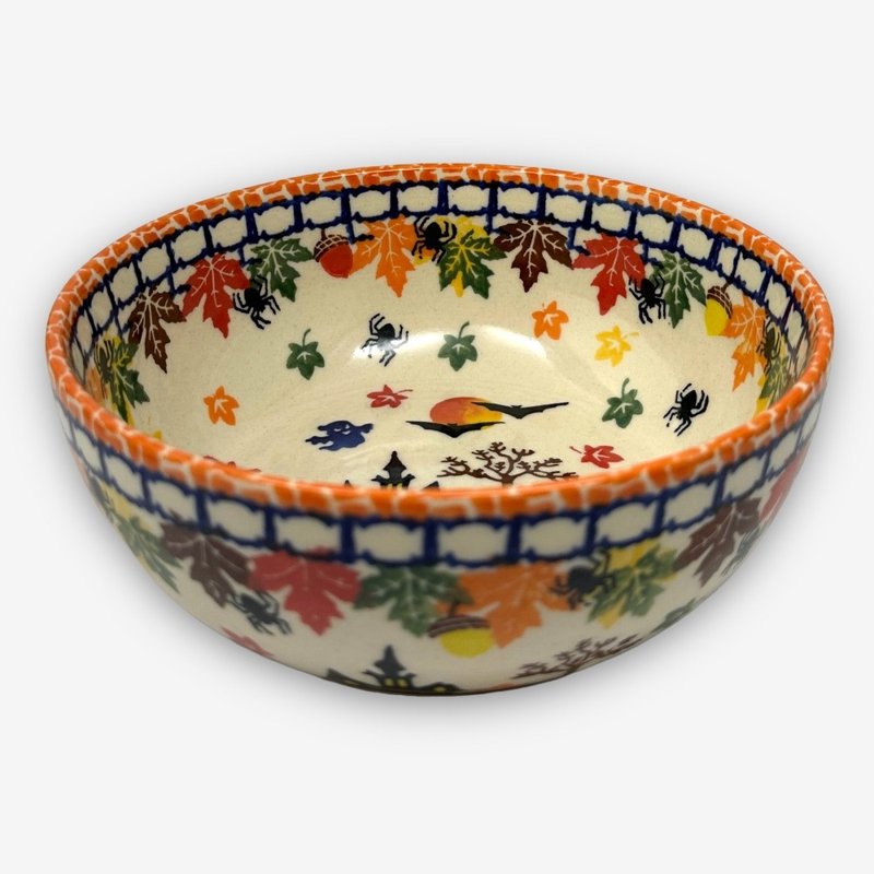 Polish hand-painted pottery-large bowl 18cm pumpkin Halloween series designer model - ถ้วยชาม - ดินเผา สีส้ม