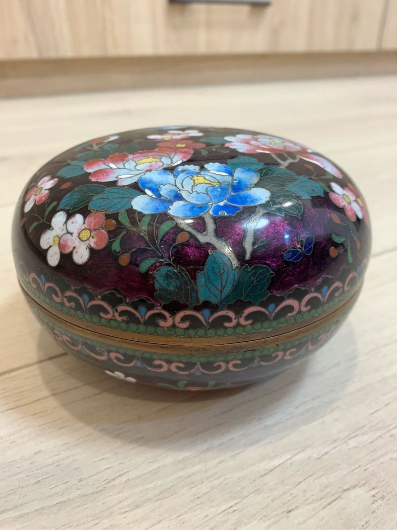 Light antiquities cloisonné enamel cloisonne flower large round box jewelry box jewelry box jewelry box C990 - อื่นๆ - วัตถุเคลือบ 