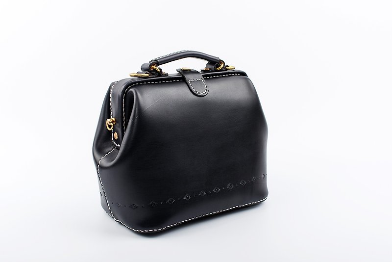 Doctor Bag-Women's Cowhide Leather Handbag Handmade Shoulder Bag - Messenger Bags & Sling Bags - Genuine Leather Black