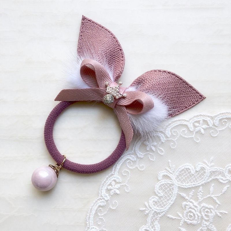 針織兔耳朵髮束 /藕紫 - 髮飾 - 其他材質 粉紅色