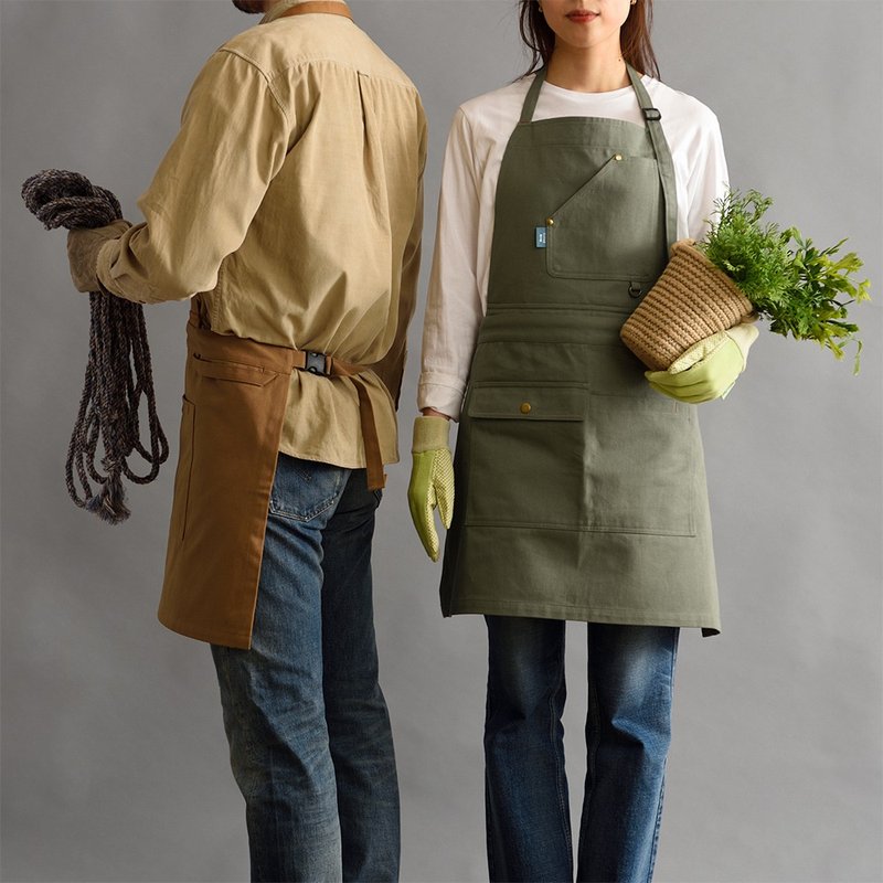 Japan BRUNO two-piece buckle pocket apron BHK275 (two colors in total) - ผ้ากันเปื้อน - ผ้าฝ้าย/ผ้าลินิน สีเขียว