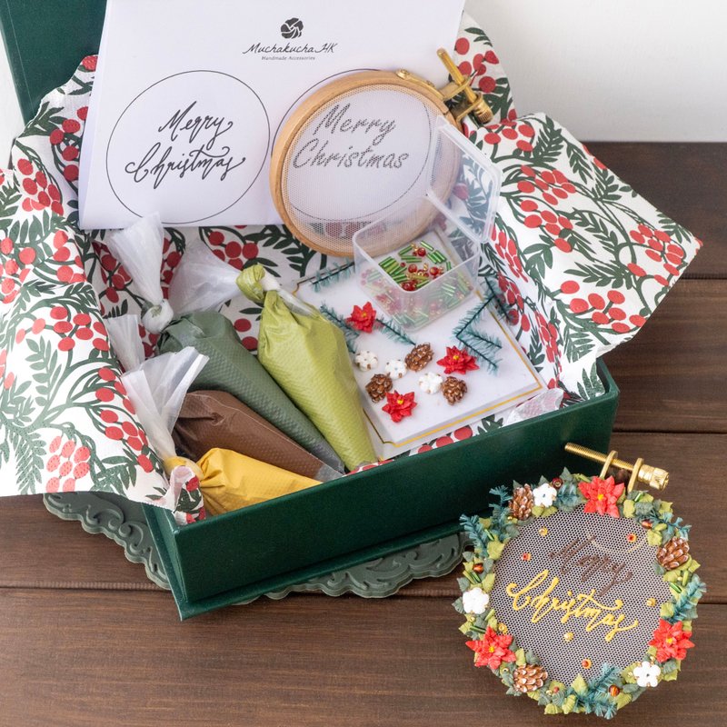 DIY Cream Clay Piping Mini Xmas Wreath Kit - ของวางตกแต่ง - ดินเหนียว หลากหลายสี