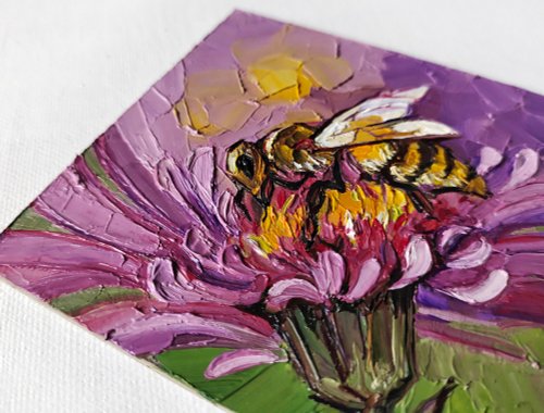 油絵◆半立体の円型アート【蜂】壁掛け油絵◆作者サイン入り 油絵◇半立体の円型アート【蜂】壁掛け油絵◇作者サイン入り ふる