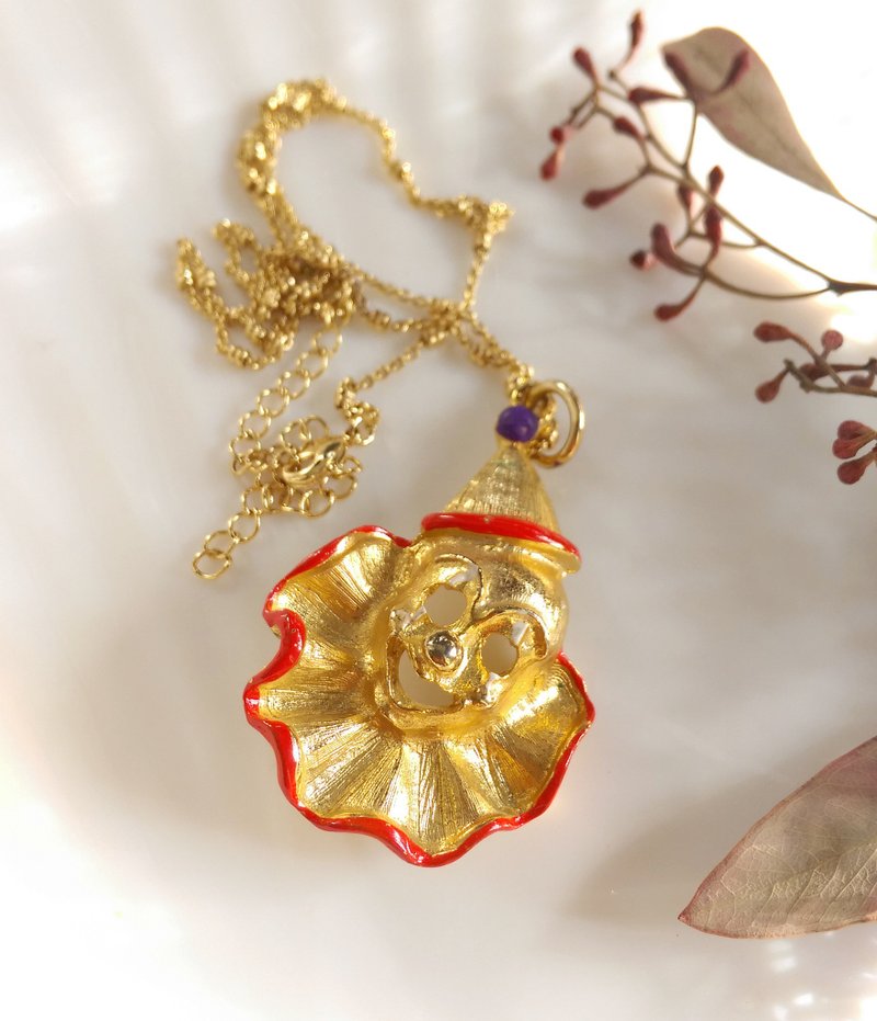 【西洋古董飾品】人物主題 立體 逗趣可愛 小丑 項鍊 - 項鍊 - 其他金屬 金色