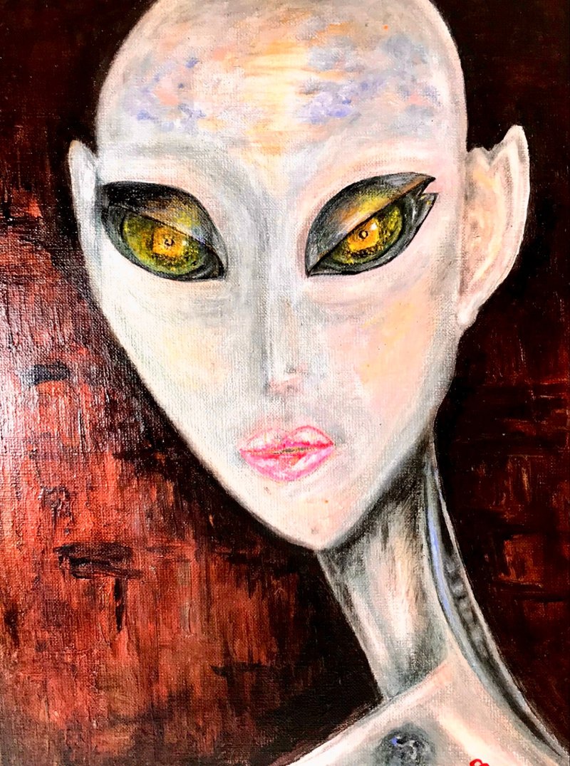 Original,one of a kind,Alien portrait on stretched canvas - 壁貼/牆壁裝飾 - 其他材質 咖啡色