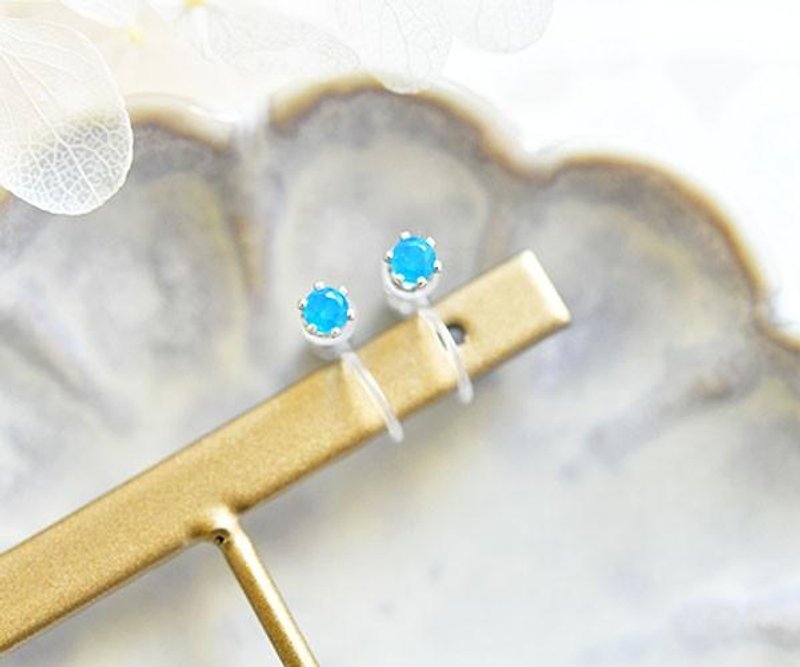 Health, longevity, wealth, success Neon Blue Agate Non-Hole Earrings 3mm Baby Size - Earrings & Clip-ons - Gemstone Blue