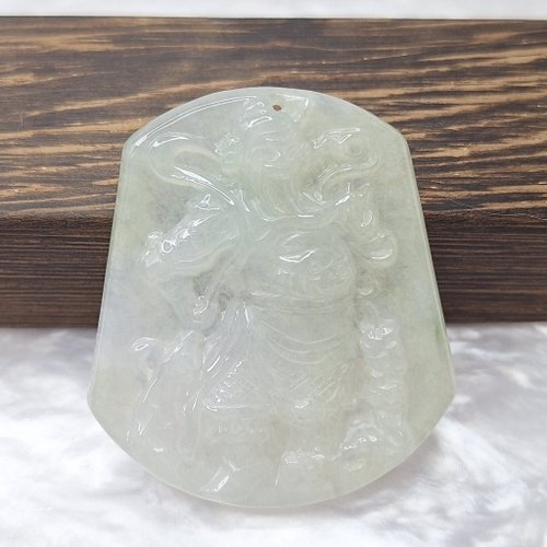 緣圓翡翠 冰起膠晴水帶飄花關聖帝君關公 吊墜牌件 | 天然緬甸玉A貨翡翠