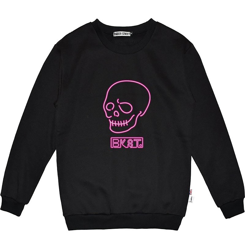 British Fashion Brand -Baker Street- Neon Skull Printed Sweatshirt - Unisex Hoodies & T-Shirts - Cotton & Hemp Black
