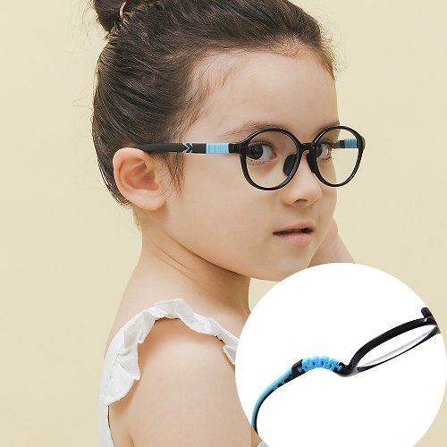 ALEGANT 時尚墨鏡│濾藍光眼鏡 星際宙黑無螺絲設計輕量矽膠彈性圓框UV400兒童光學濾藍光眼鏡