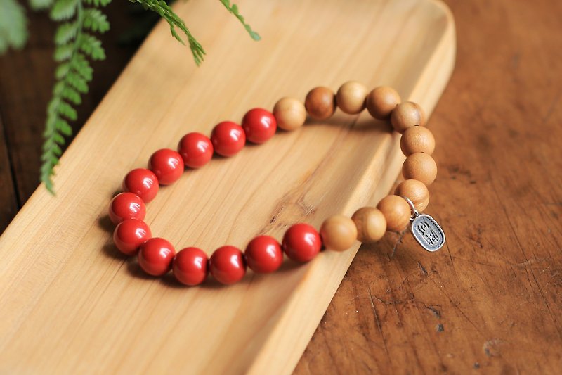 Spring and Autumn Handmade | Peachwood Cinnabar | Buddha Bead Bracelets for Men and Women | Purple Gold Sand Imperial Sand - Bracelets - Semi-Precious Stones Red