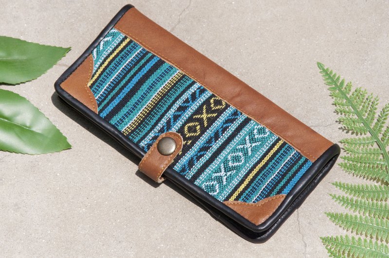 Hand-woven stitching leather long wallet / long wallet / coin wallet / woven wallet-blue marine leather wallet - Wallets - Genuine Leather Multicolor