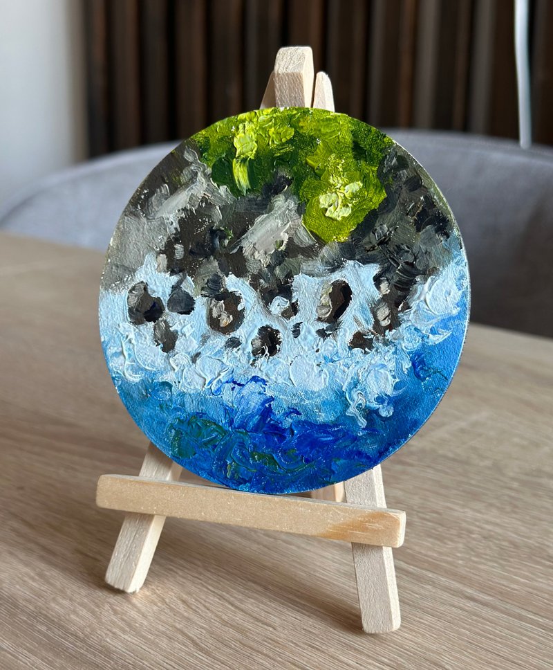 Round Oil Painting with Sea Theme - 壁貼/牆壁裝飾 - 其他材質 藍色