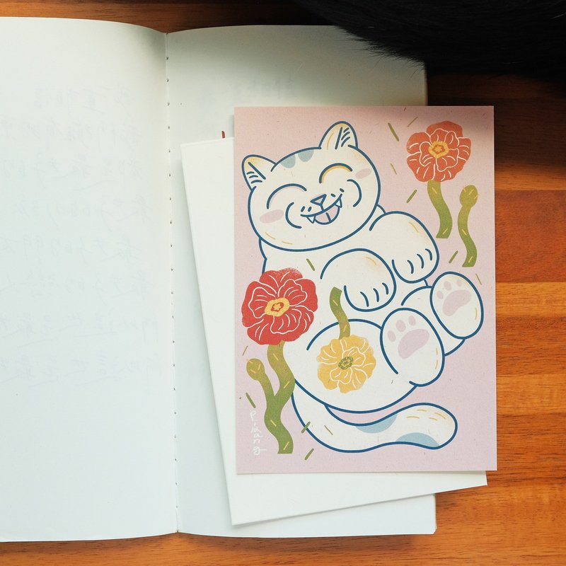 Cat and Flower Card/Shiji Icelandic Poppy Flower - Cards & Postcards - Paper Pink