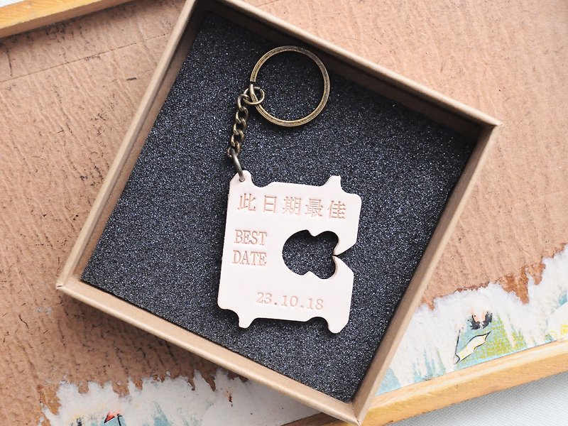 #FINISHED MANUFACTURING BEST DATE LEATHER KEY CHAIN ​​BEST DATE ITALIAN VEGETABLE TANNED ENGRING - ที่ห้อยกุญแจ - หนังแท้ สีกากี