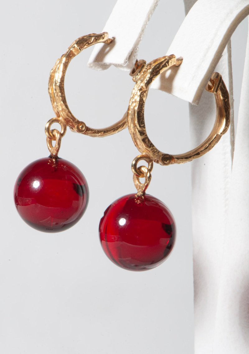 ピュアレッド バルト海産琥珀ピアス 天然ルビーストーン ハンドメイドジュエリー ギフト レディース - ピアス・イヤリング - 半貴石 レッド