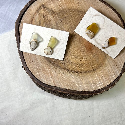 SISIRE 【SISIRE |永續珠寶系列】海玻璃の耳環 貝殼與海玻璃 海廢飾品