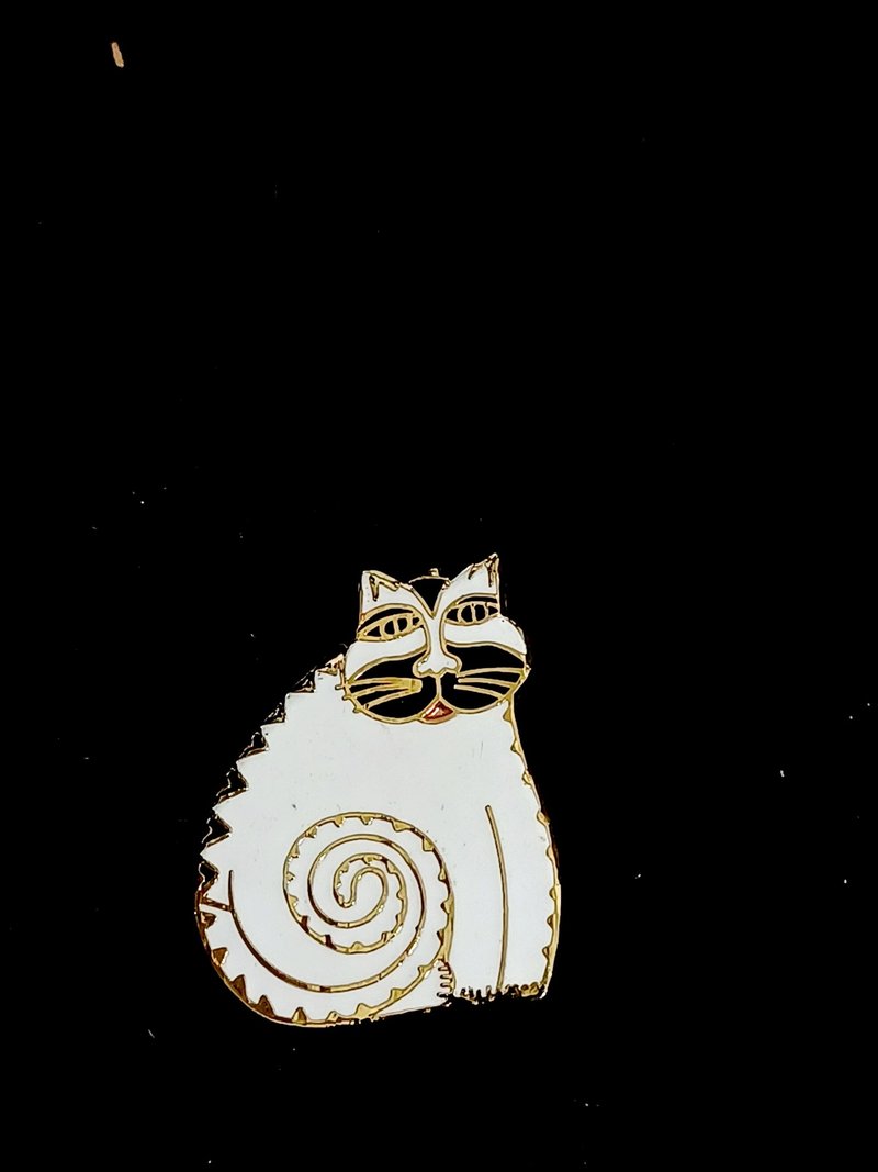 vintage  Laurel Burch MYTHICAL CAT 系列 白貓 別針 胸針 - 胸針 - 其他金屬 