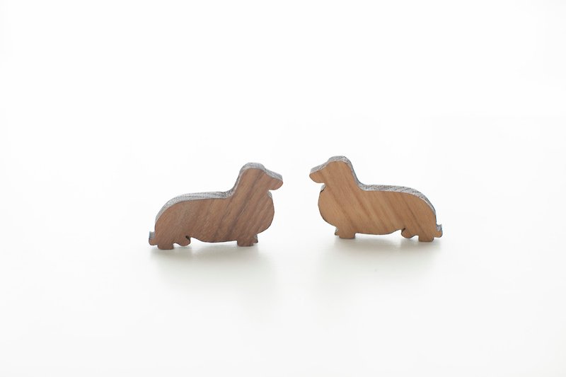 Customized Name Gift Teak/Walnut Log Dark Shaped Wood Chips-Dachshund Dog - ที่ห้อยกุญแจ - ไม้ สีนำ้ตาล